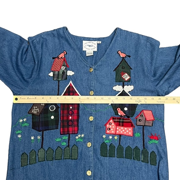 VTG 80s Country Wear Denim Patchwork Butterfly Shirt Size 8 S or M Bird Watcher - Picture 11 of 12